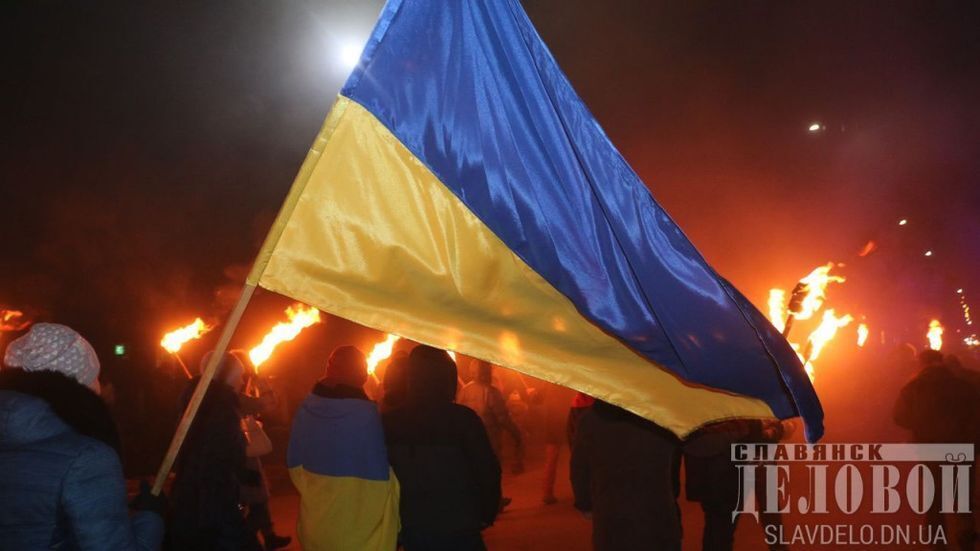 В Донецкой области состоялось факельное шествие в честь Бандеры. Фоторепортаж
