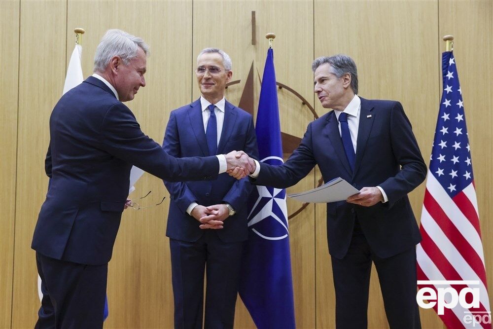 Хаависто, Столтенберг и Блинкен. Фото: EPA