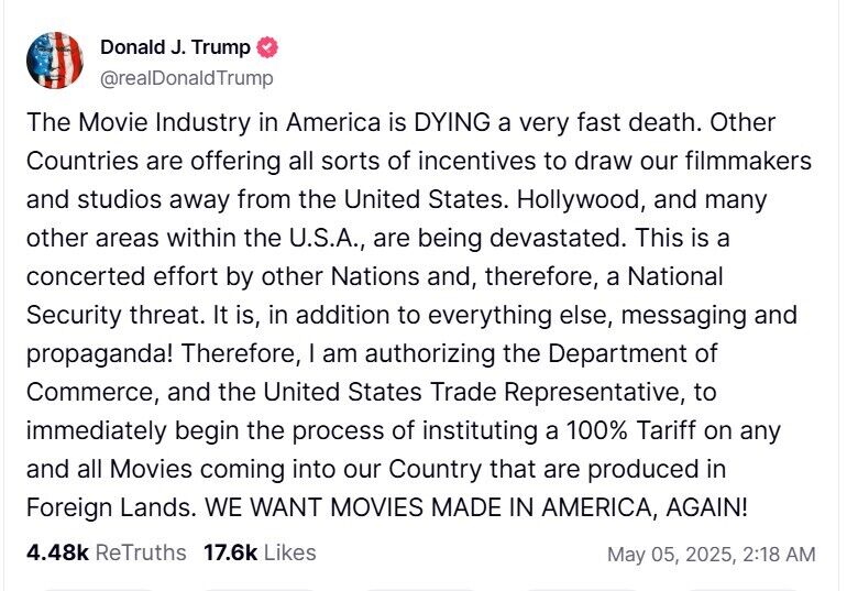 Скриншот: Donald J. Trump/Truth Social