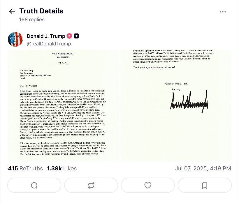 Скриншот: Donald J. Trump / Truth Social