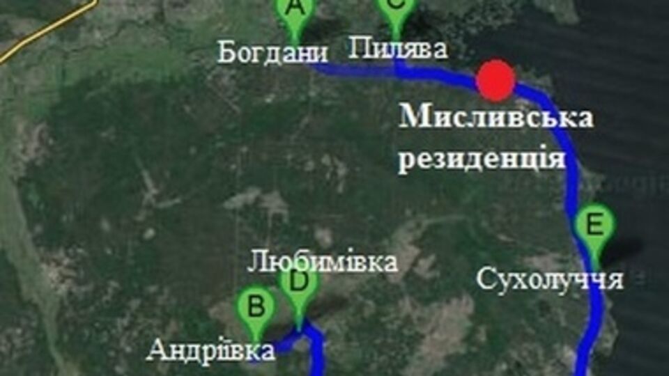 На карте отмечены охотничьи угодья Януковича