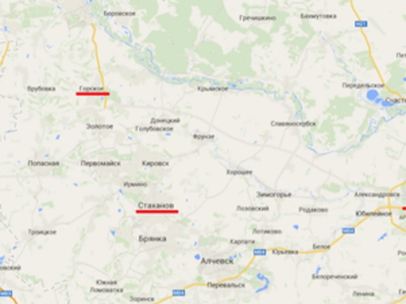 Трасса Бахмутка ведет из города Горское в Луганск