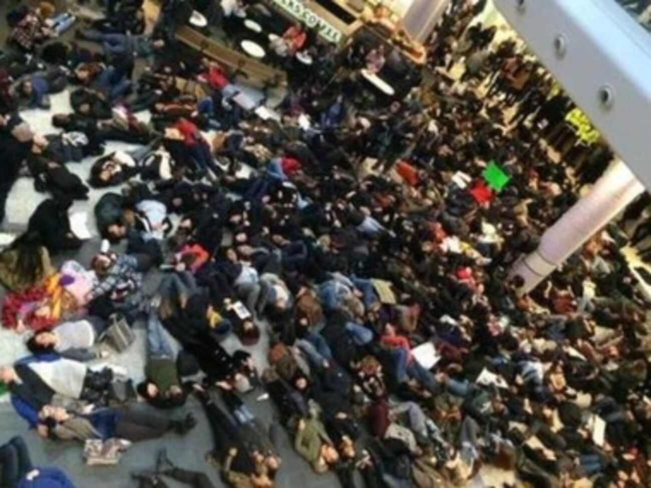 По утверждениям полиции, группа протестующих оскорбляла охранников и повредила имущество центра "Шепард Буш"