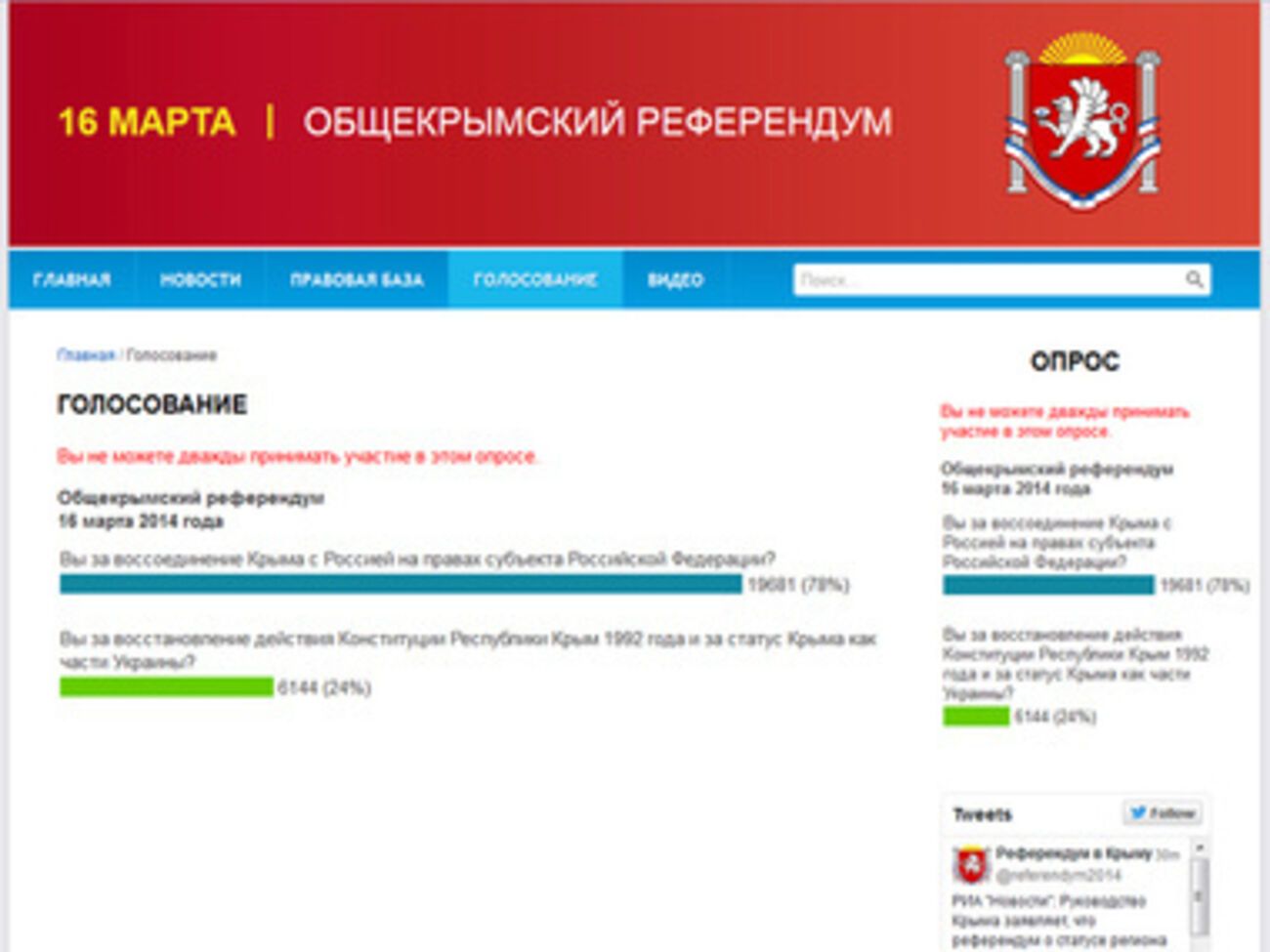В опросе на сайте референдума голоса распределяются из расчета в 102% избирателей