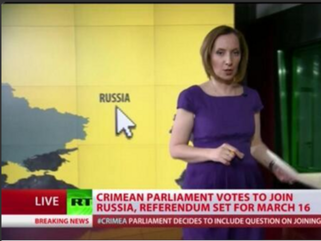 На карте российского телеканала RT Крым уже принадлежит России