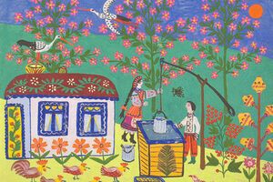 Картина Марии Примаченко "Біля криниці"