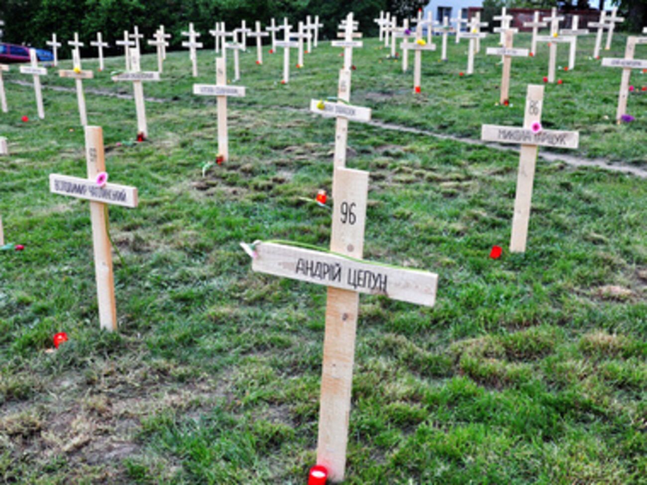 По словам организатора акции, кресты символизируют память о погибших активистах Евромайдана