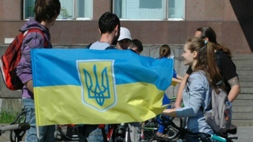 Акция прошла под украинскими флагами