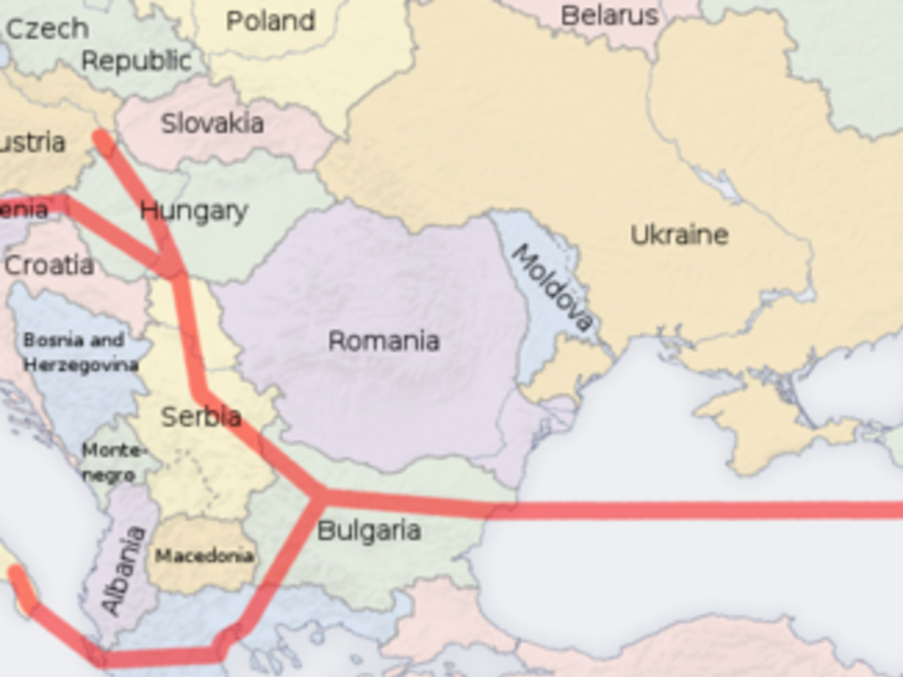 "Южный поток" планируют строить&nbsp;Россия, Венгрия, Болгария, Хорватия, Словения, Австрия, Греция и Сербия&nbsp;