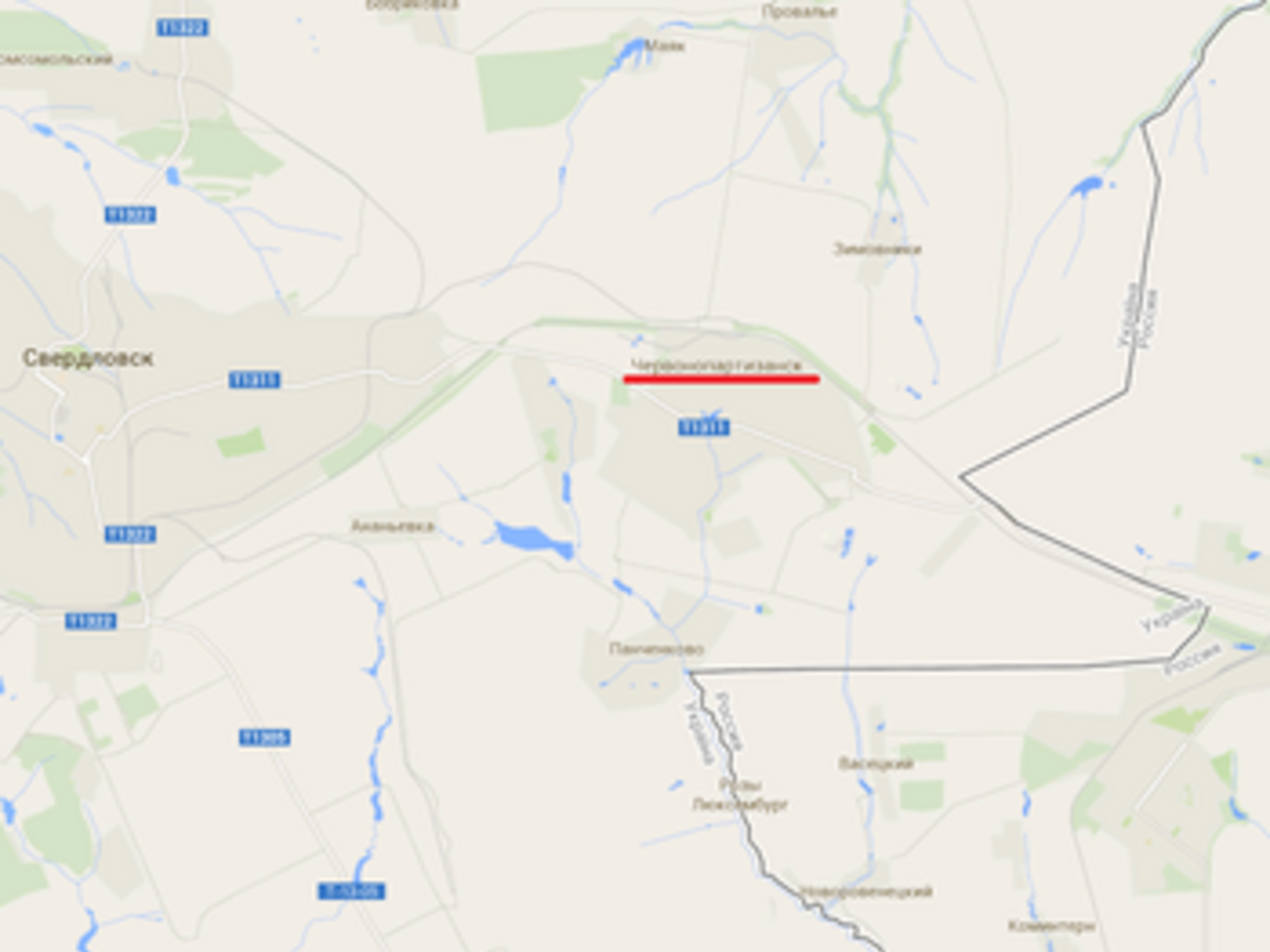 Колонна направляется обратно в Россию через город Червонопартизанск