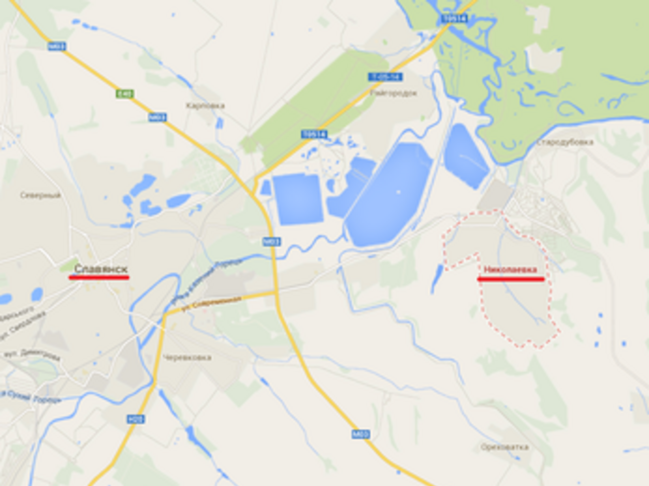 Николаевка --- город районного значения в 15 км от Славянска