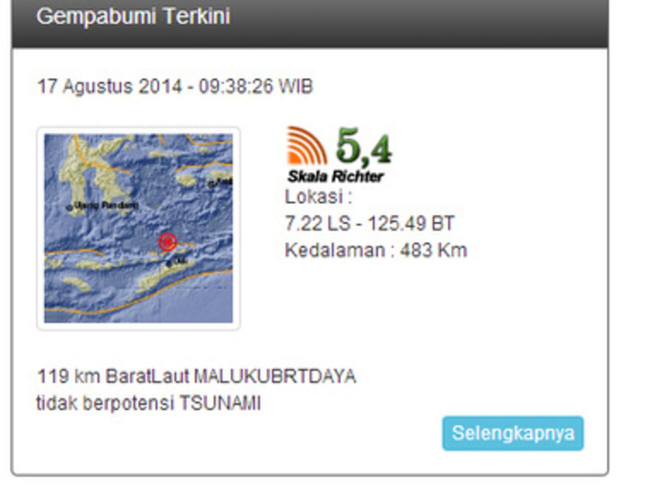 Эпицентр находился в 119 км на северо-запад от острова Ветар в провинции Молукки