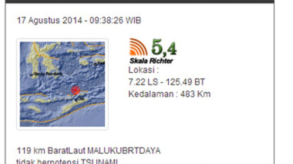 Эпицентр находился в 119 км на северо-запад от острова Ветар в провинции Молукки