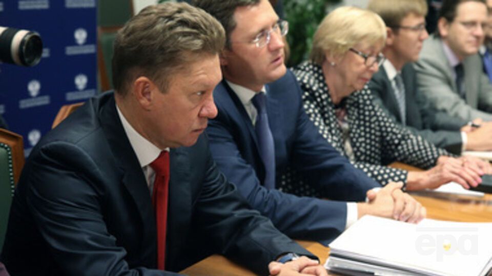 Глава "Газпрома" Алексей Миллер и министр энергетики России Александр Новак на газовых переговорах в Берлине