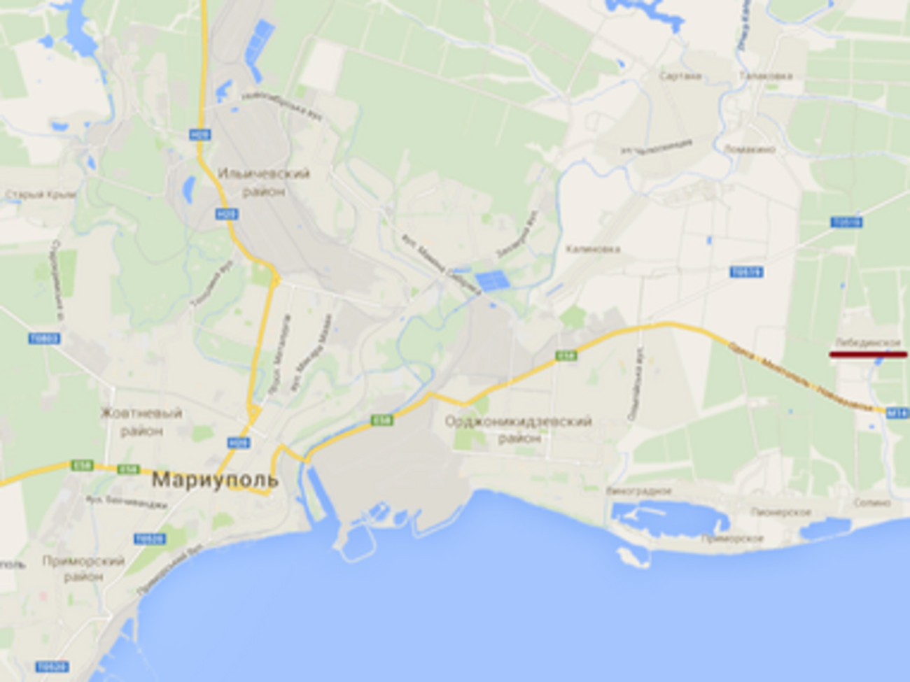 Лебединское расположено на восточной окраине Мариуполя