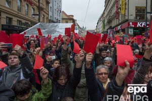 Активисты показывали "красные карточки", а жена президента Ивана Земан держала в руке в тот момент "зеленую карточку"