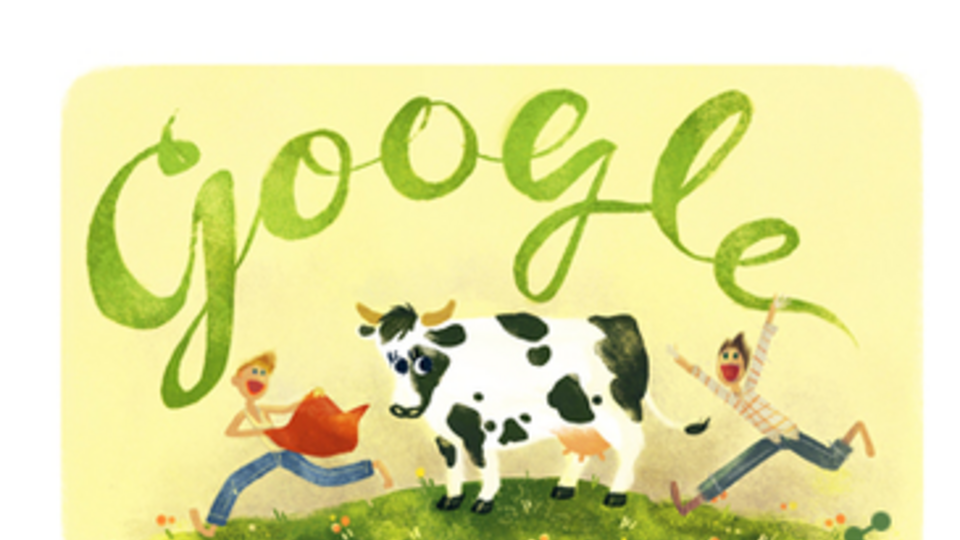 Ява и Павлуша укрощают корову на главной странице Google