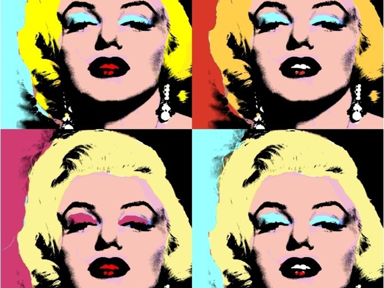 Картина "Четыре Мерилин" выполнена в люминесцентных тонах