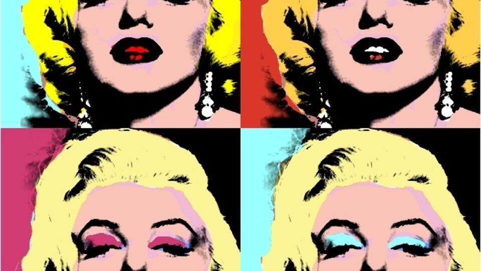 Картина "Четыре Мерилин" выполнена в люминесцентных тонах