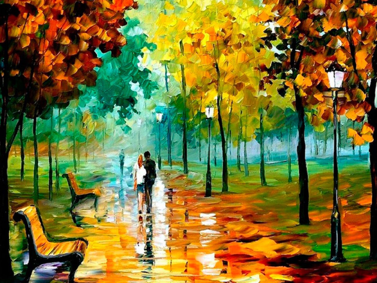 Леонид Афремов часто обращается к осенним пейзажам в своих работах