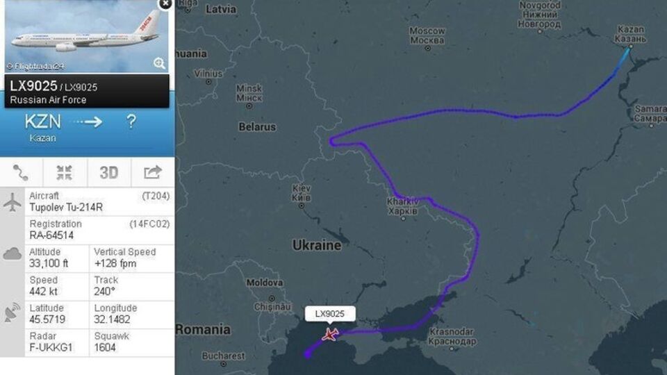На сайте Flightradar24 прослежен маршрут российского военного самолета