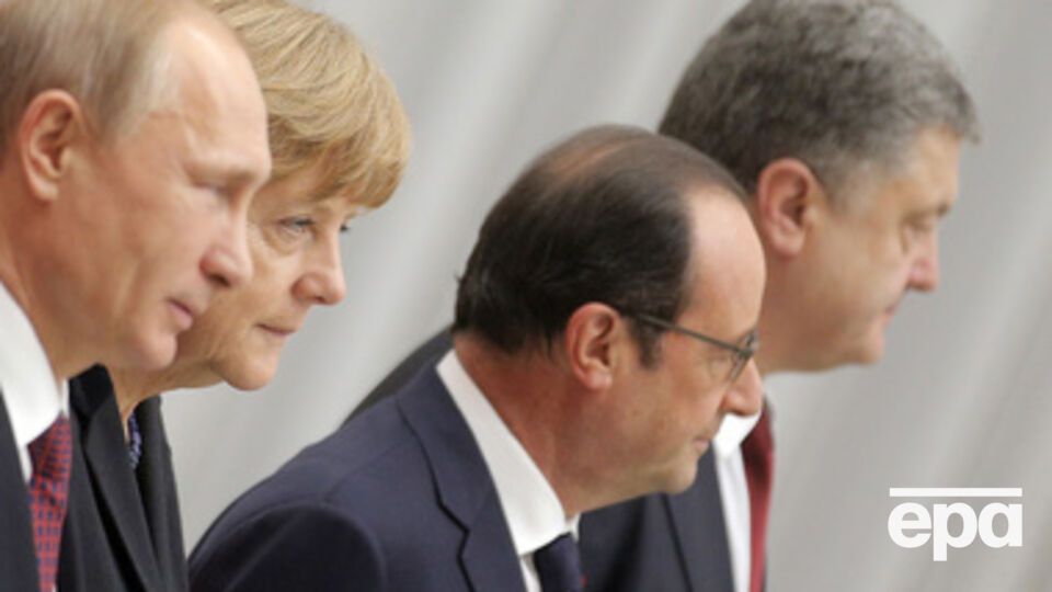 Владимир Путин, Ангела Меркель, Франсуа Олланд и Петр Порошенко начали переговоры вечером 11 февраля и закончили утром следующего дня