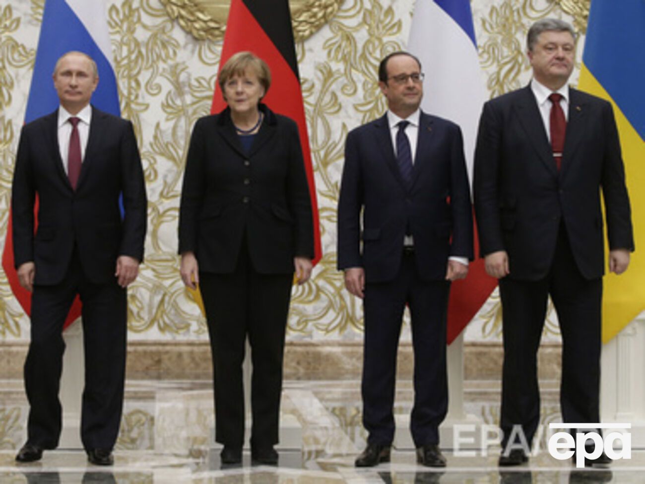 <span>Minsk, February 11. President of the Russian Federation Vladimir Putin, Chancellor of the Federative Republic of Germany Angela Merkel, President of France Francois Hollande, and President of Ukraine Petro Poroshenko before the negotiations that las