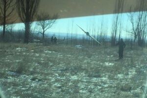 Запуск украинского беспилотника под Дебальцево