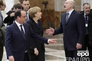 Президент Франции Франсуа Олланд, канцлер Германии Ангела Меркель и президент Беларуси Александр Лукашенко во время переговоров по Донбассу в Минске