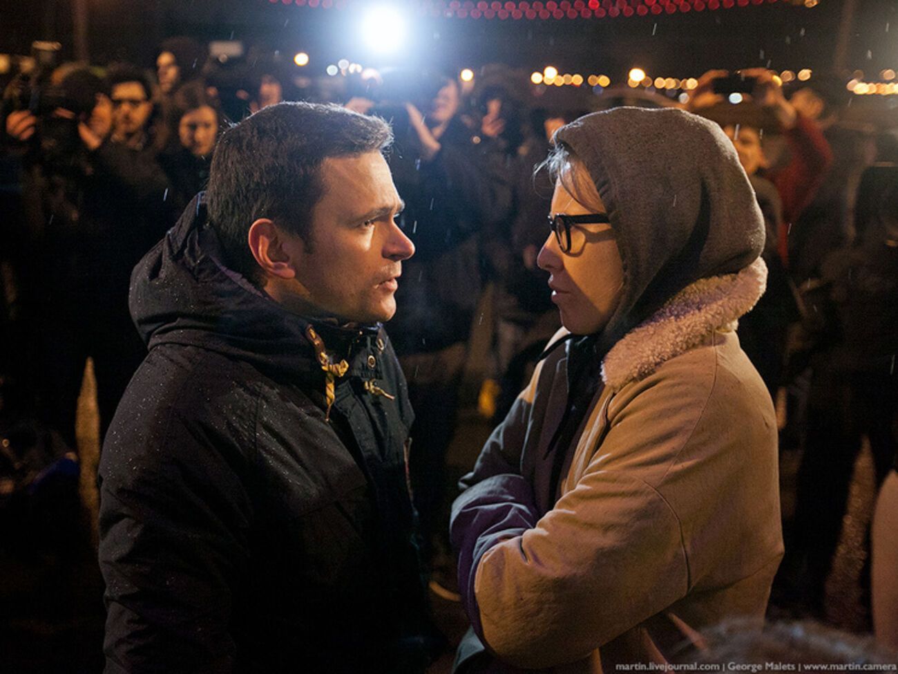 Илья Яшин и Ксения Собчак на месте убийства