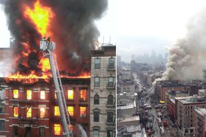 После взрыва в доме разгорелся пожар