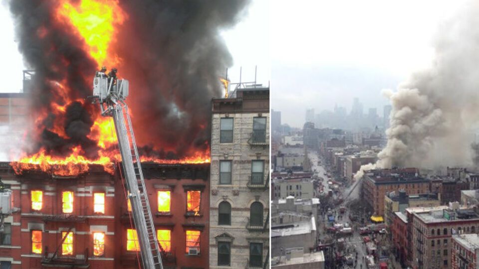 После взрыва в доме разгорелся пожар