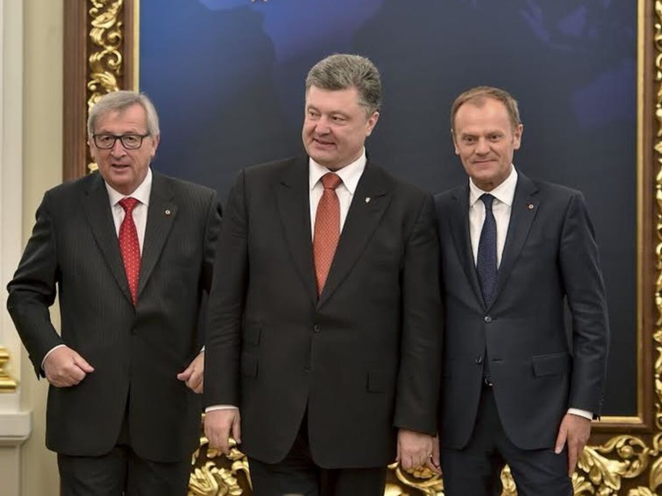 Жан-Клод Юнкер, Петр Порошенко и Дональд Туска во время саммита Украина &ndash; ЕС в Киеве