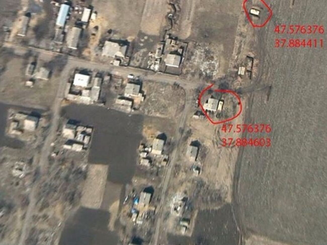 Координаты техники боевиков, по данным аэроразведки
