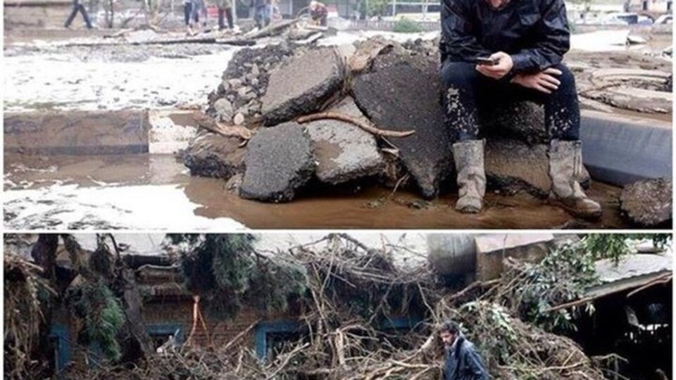 Легендарный игрок киевского "Динамо" Каха Каладзе на месте наводнения в Тбилиси