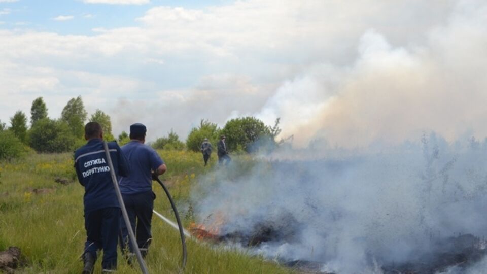 В "Чернобыльской пуще" второй день горит около 130 га сухой травы. Фоторепортаж