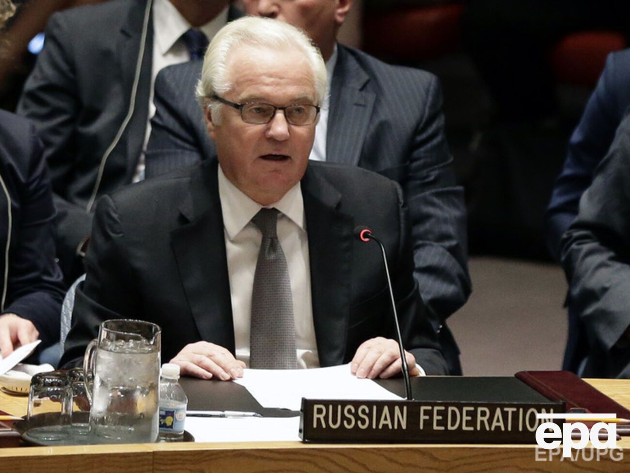 Представитель России в ООН Виталий Чуркин во время заседания Слвета безопасности по вопросу трибунала по МН17