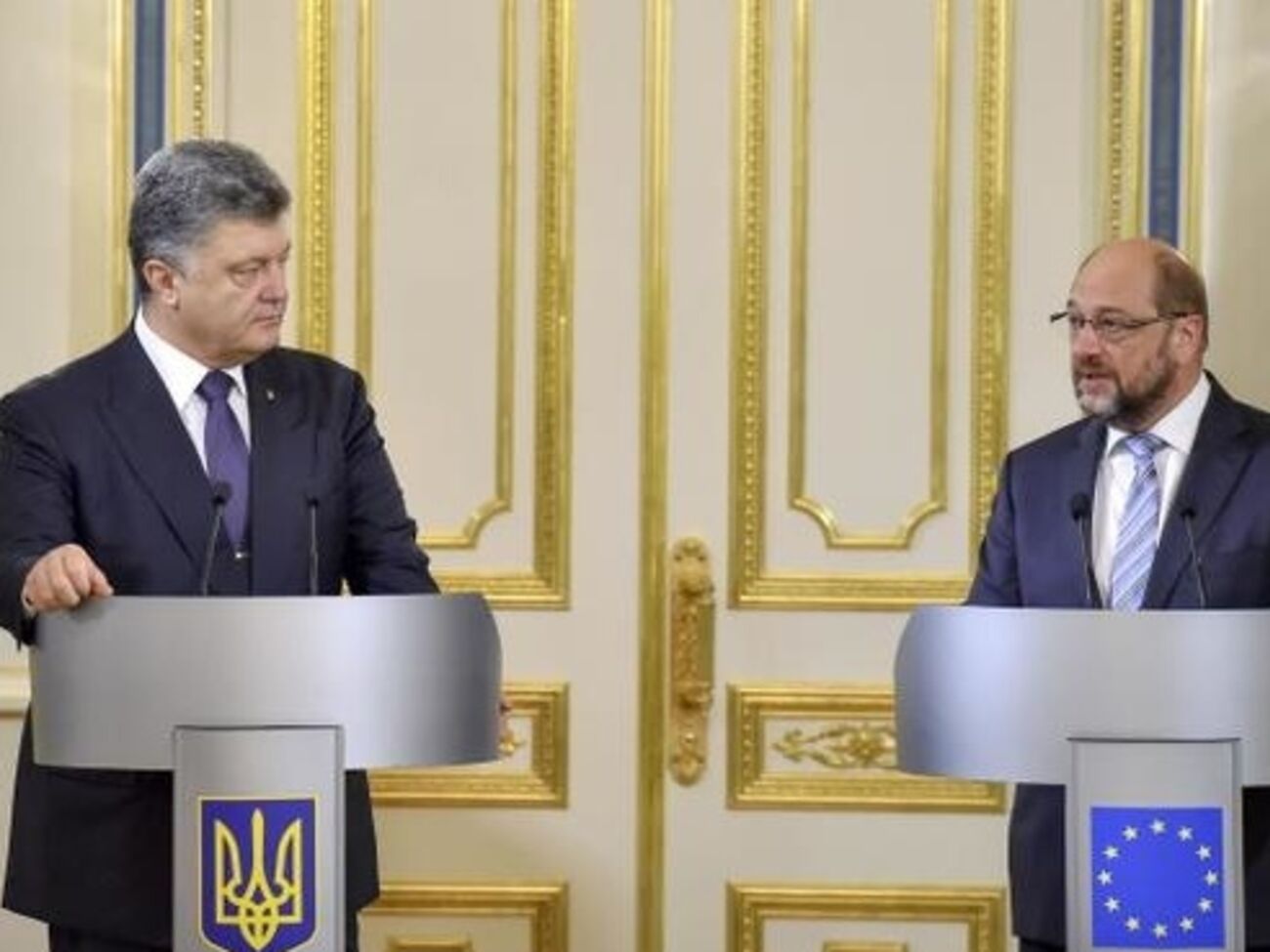 Петр Порошенко и Мартин Шульц на пресс-конференции в Киеве