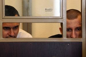 Олег Сенцов и Александр Кольченко во время судебного заседания в Ростове-на-Дону