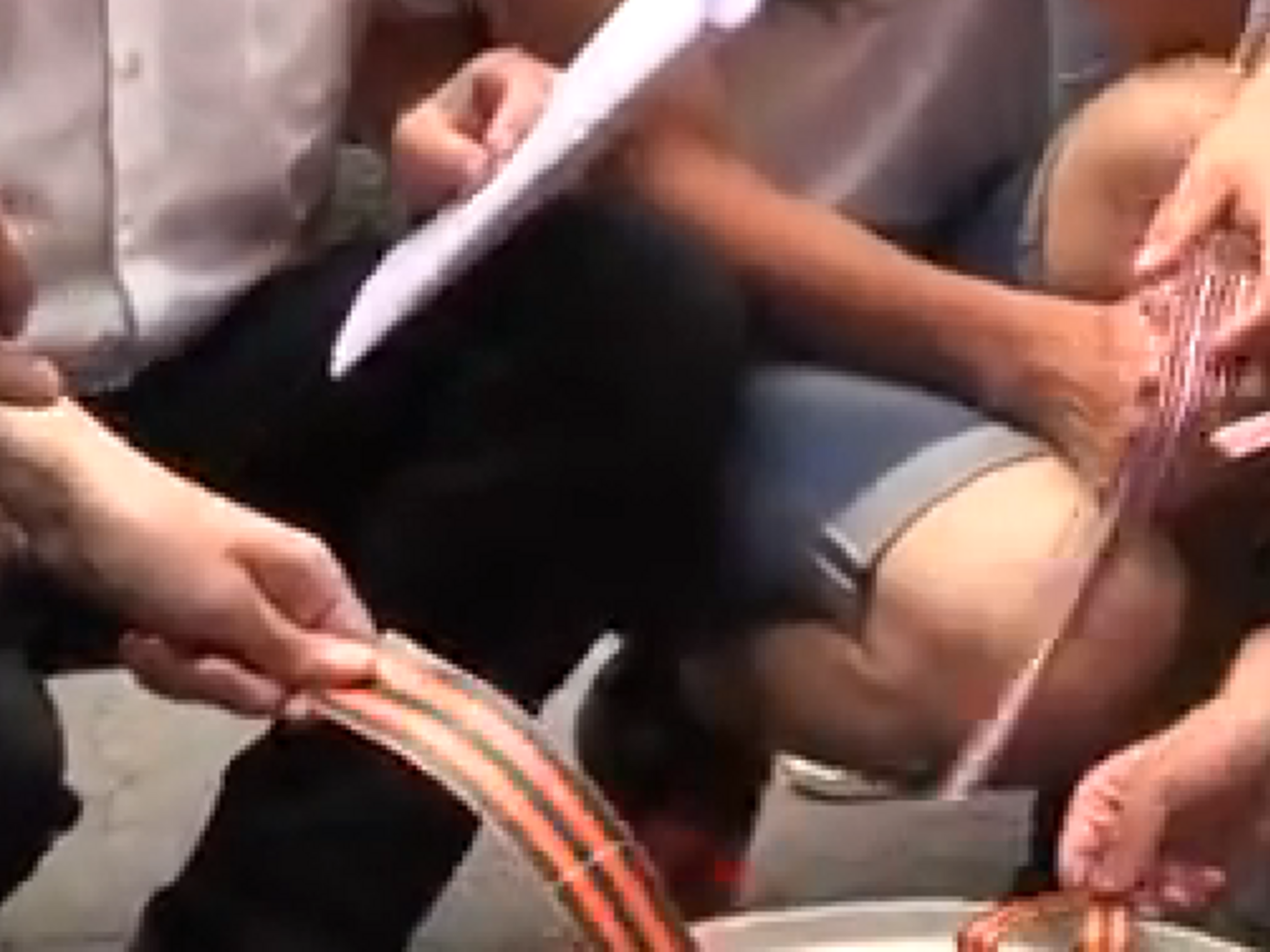 В Киеве под белорусским посольством требовали "раздавить рашистскую гадину" и сожгли георгиевские ленты. Видео