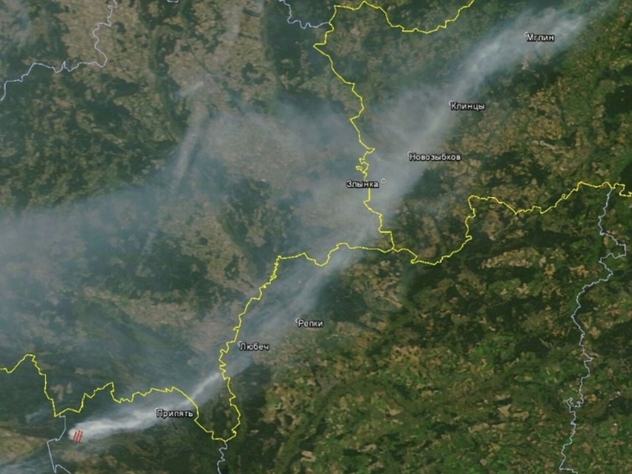 Шлейф дыма от пожара в зоне отчуждения Чернобыльской АЭС добрался до четырех городов Брянской области