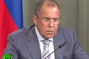 Сергей Лавров во время пресс-конференции с Аделем аль-Джубейром