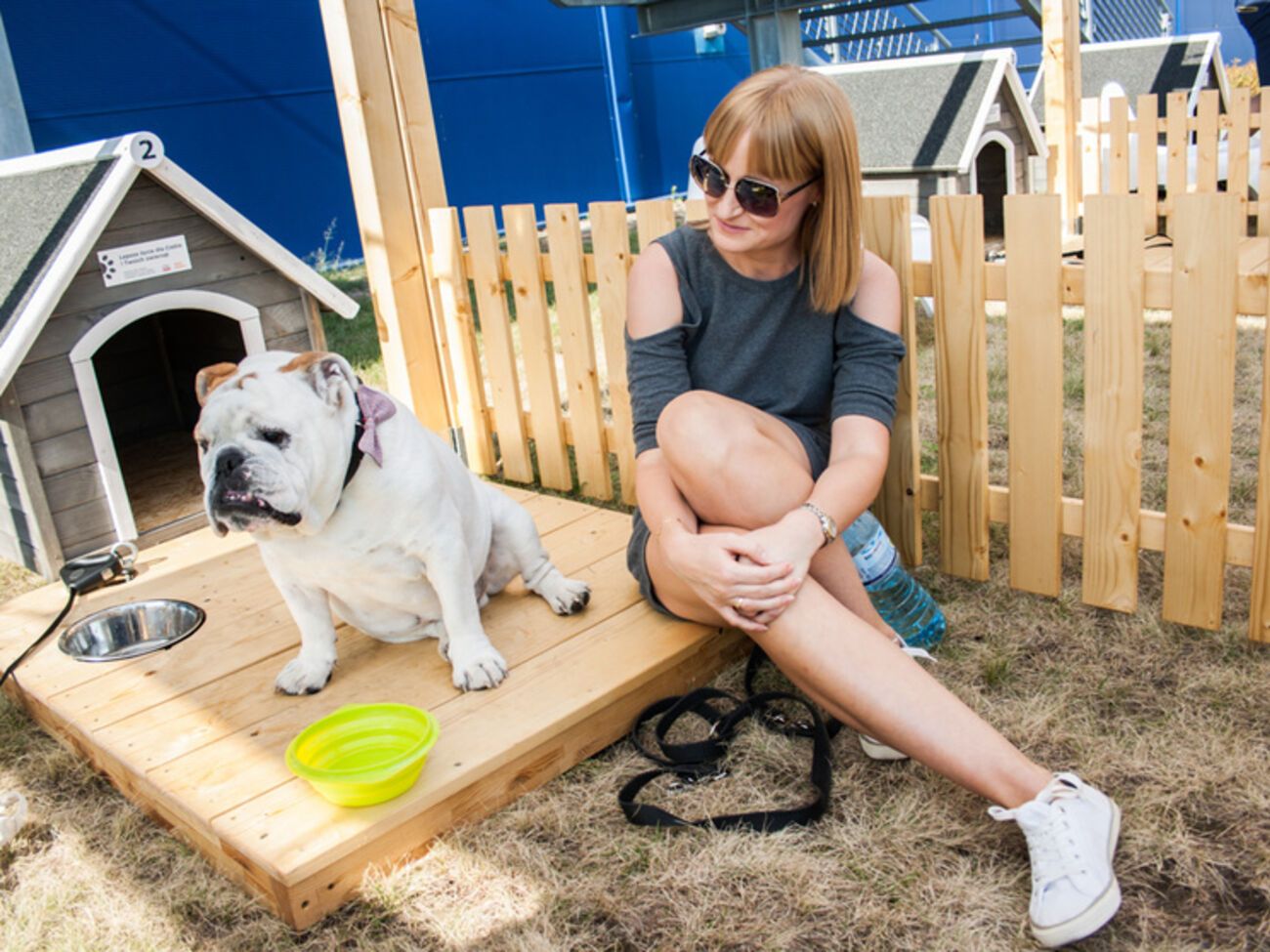 На "парковке" для собак четыре бокса с будками, есть вода, запасной поводок и ошейник, закрывающийся на ключ