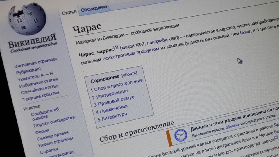 Из-за статьи о чарасе в России может пропасть доступ к "Википедии"