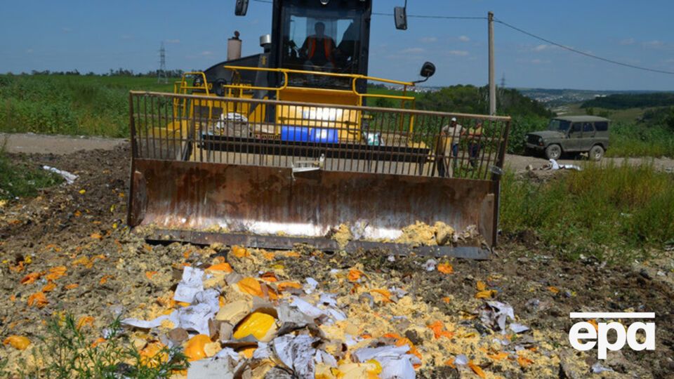 Трактор уничтожает несколько тонн европейского сыра в Белгороде