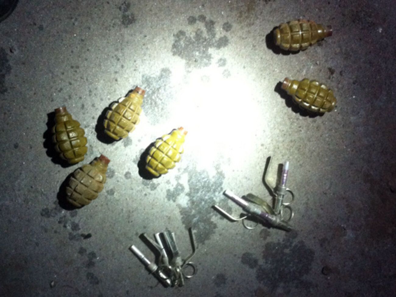 Гранаты и запалы, найденные в тайнике