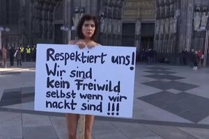 Художница Мило Муаре протестовала против массовых нападений на жительниц Кельна в новогоднюю ночь