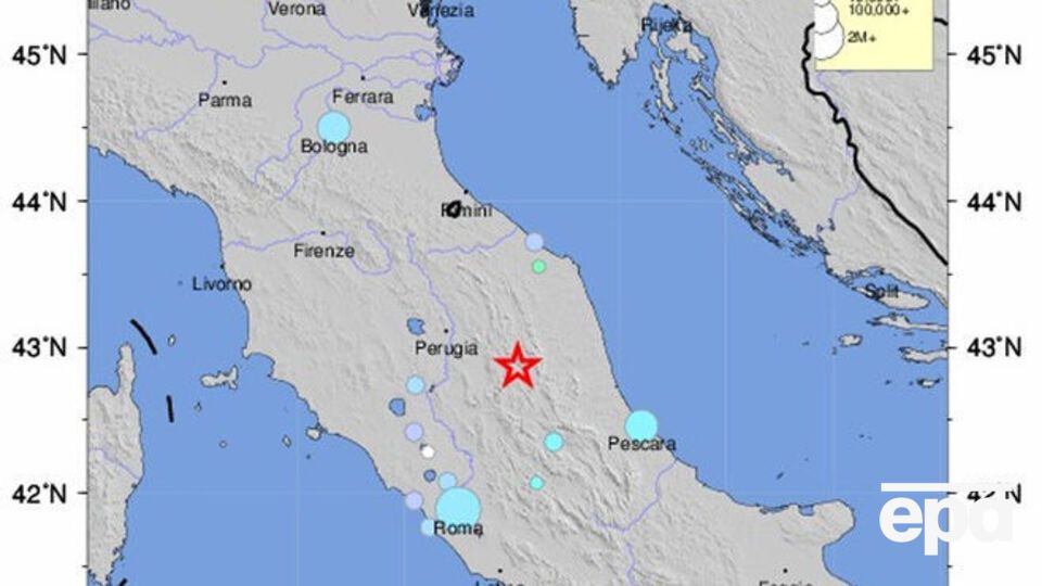 Эпицентр землетрясения на карте отмечен звездой