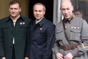 Добкин, Шуфрич и Гордон на съемочной площадке в Харькове в 2009 году