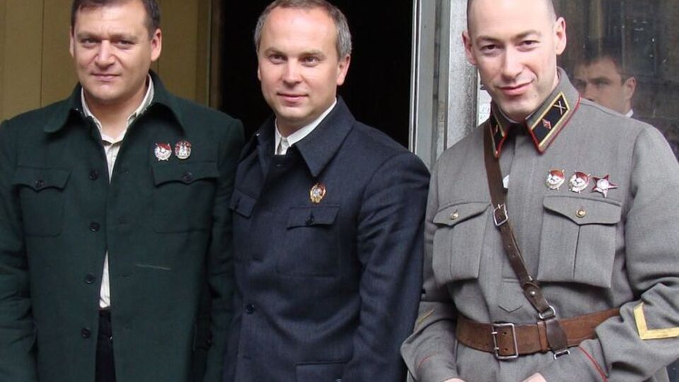 Добкин, Шуфрич и Гордон на съемочной площадке в Харькове в 2009 году